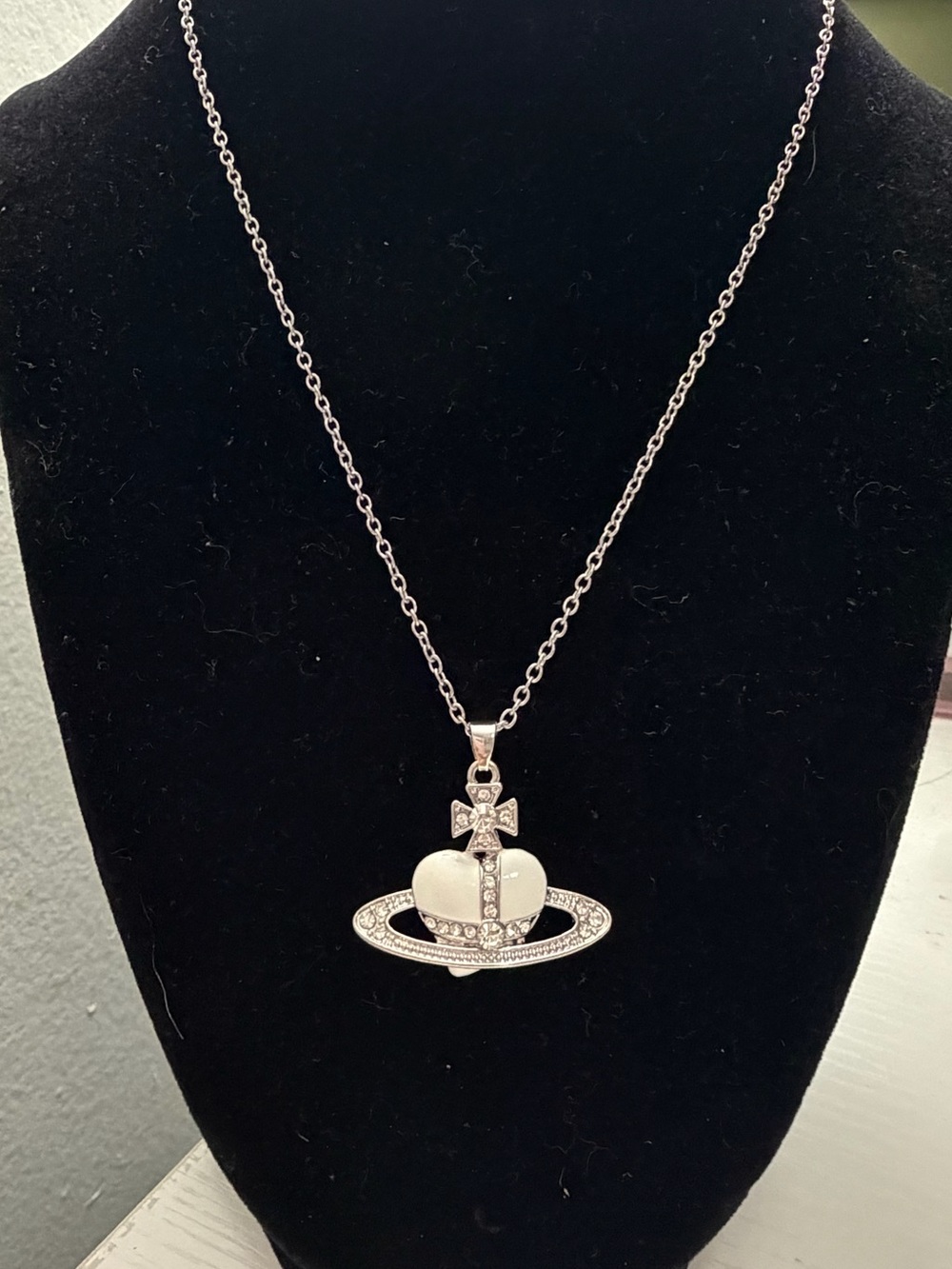 Silver Heart Saturn Pendant Necklace - Women's Jewelry